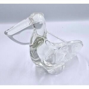 Crystal Art Glass Pelican Sculpture Bowl‎ Dish Coastal Decor Vintage Sasaki MCM